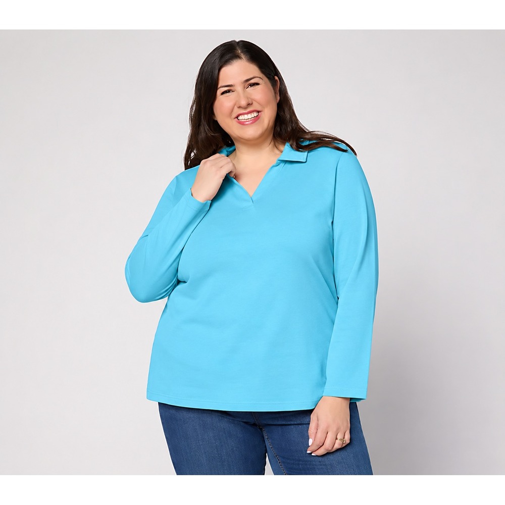 Denim & Co. Essentials Perfect Jersey Collared Long Sleeve Top Light Rauas,Large